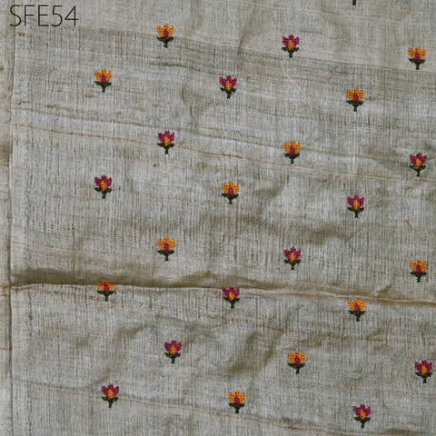 Pure Tussar Silk Embroidered Fabric by the yard Indian Embroidery Raw Silk Wild Natural Handmade Fabric Peace Silk Tussah Dress Material