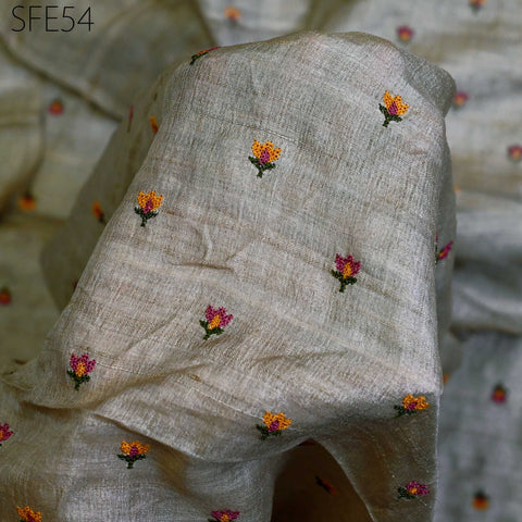 Pure Tussar Silk Embroidered Fabric by the yard Indian Embroidery Raw Silk Wild Natural Handmade Fabric Peace Silk Tussah Dress Material