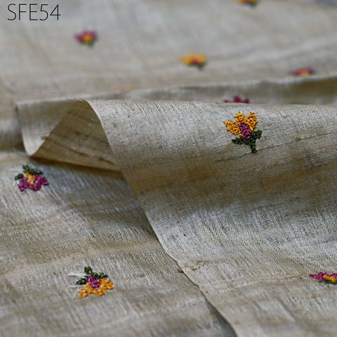 Pure Tussar Silk Embroidered Fabric by the yard Indian Embroidery Raw Silk Wild Natural Handmade Fabric Peace Silk Tussah Dress Material