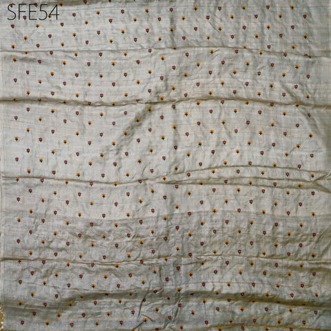 Pure Tussar Silk Embroidered Fabric by the yard Indian Embroidery Raw Silk Wild Natural Handmade Fabric Peace Silk Tussah Dress Material
