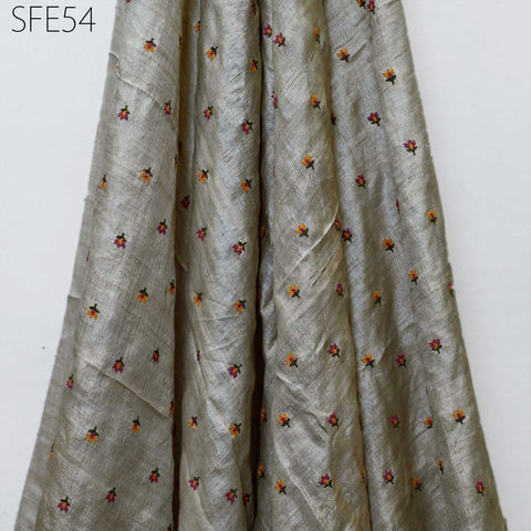 Pure Tussar Silk Embroidered Fabric by the yard Indian Embroidery Raw Silk Wild Natural Handmade Fabric Peace Silk Tussah Dress Material