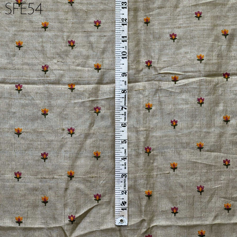 Pure Tussar Silk Embroidered Fabric by the yard Indian Embroidery Raw Silk Wild Natural Handmade Fabric Peace Silk Tussah Dress Material
