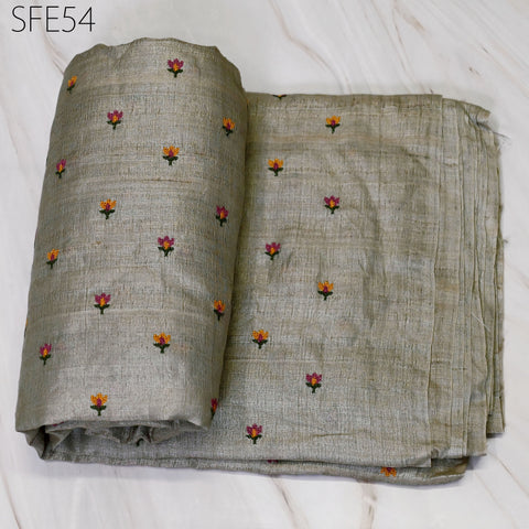 Pure Tussar Silk Embroidered Fabric by the yard Indian Embroidery Raw Silk Wild Natural Handmade Fabric Peace Silk Tussah Dress Material