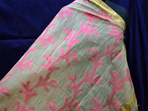 Indian beige and fuchsia color cotton brocade dupatta women fashion accessories stoles decorative leaf pattern beautiful designer scarfs bridesmaid evening shawls and wraps for party wear