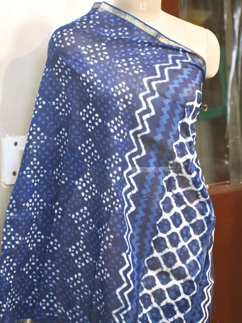 Blue Indian Hand Block Print Chanderi Cotton Scarves Dupatta Handmade Pareo Printed Bikini Cover Sarong Women Summer Wear Beach Coverup