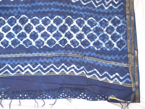 Blue Indian Hand Block Print Chanderi Cotton Scarves Dupatta Handmade Pareo Printed Bikini Cover Sarong Women Summer Wear Beach Coverup