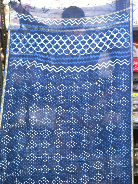 Blue Indian Hand Block Print Chanderi Cotton Scarves Dupatta Handmade Pareo Printed Bikini Cover Sarong Women Summer Wear Beach Coverup