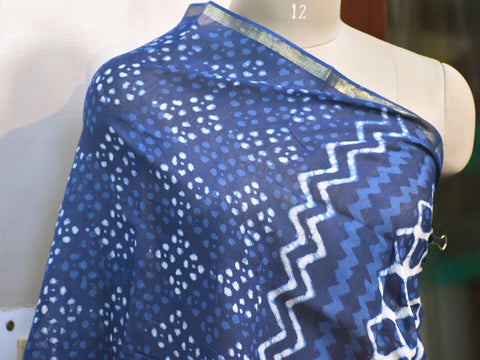 Blue Indian Hand Block Print Chanderi Cotton Scarves Dupatta Handmade Pareo Printed Bikini Cover Sarong Women Summer Wear Beach Coverup