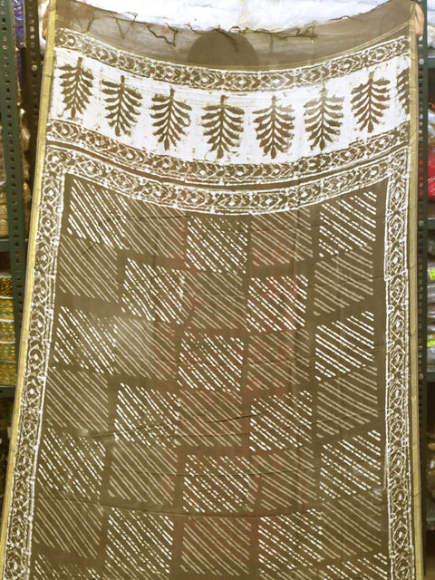 Brown Indian Hand Block Print Chanderi Cotton Scarf Wraps Dupatta Handmade Pareo Printed Beach Bikini Coverup Sarong Women Summer Scarves