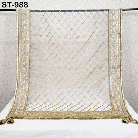 Ivory Dupatta Silk Organza Gotta Patti Dupatta Light Weight Indian Bride Wedding Lehenga Chunni Veil Scarf Festive Dress Gifts for Women