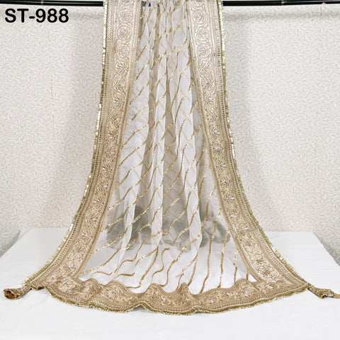 Ivory Dupatta Silk Organza Gotta Patti Dupatta Light Weight Indian Bride Wedding Lehenga Chunni Veil Scarf Festive Dress Gifts for Women