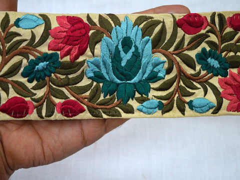 Embroidered Maroon Indian Saree Border By The Yard Decorative Floral Pattern Ribbon Embellishments Costume Hats Making Trimming Crafting Sewing Fashion Accessories