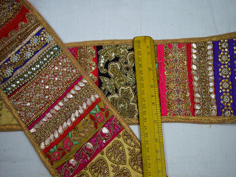 Decorative multi color beaded trim wedding gown bridal belt ribbon by the yard Indian laces costume crafting sewing sari border accessories trimmings home décor party wear saree tape