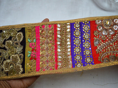 Decorative multi color beaded trim wedding gown bridal belt ribbon by the yard Indian laces costume crafting sewing sari border accessories trimmings home décor party wear saree tape