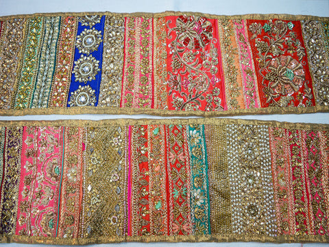 Decorative Patchwork beaded trim wedding gown bridal belt sashes dress ribbon by the yard Indian laces costume crafting sewing sari border accessories trimmings home décor party wear saree tape