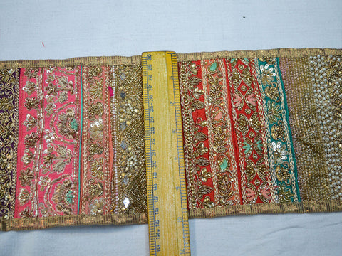 Decorative Patchwork beaded trim wedding gown bridal belt sashes dress ribbon by the yard Indian laces costume crafting sewing sari border accessories trimmings home décor party wear saree tape