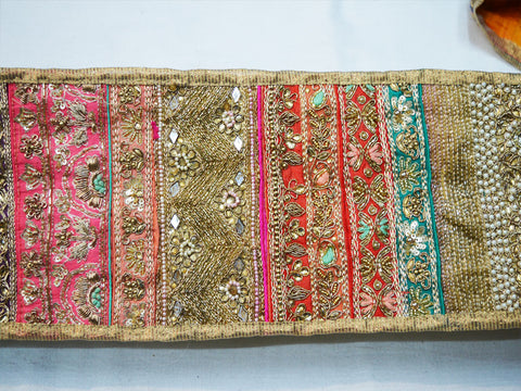 Decorative Patchwork beaded trim wedding gown bridal belt sashes dress ribbon by the yard Indian laces costume crafting sewing sari border accessories trimmings home décor party wear saree tape