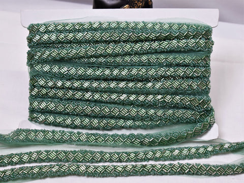 3. 5 Yards Exclusive Trims | Green Glass Beaded Lace Bridal Belt Sashes Wedding Dress Tapes Ribbon Decorative Crafting Sewing Sari Border