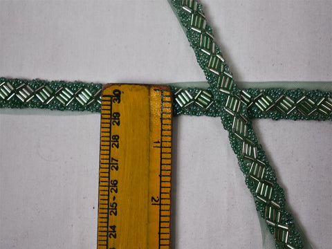 3. 5 Yards Exclusive Trims | Green Glass Beaded Lace Bridal Belt Sashes Wedding Dress Tapes Ribbon Decorative Crafting Sewing Sari Border