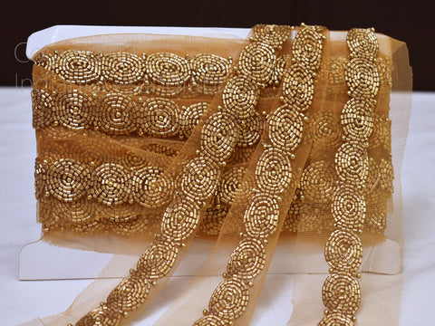 Exclusive bronze beaded saree trimmings bridal belt sashes wedding dress lehenga ribbon decorative Indian fabric sewing accessories trim by the yard sari crafting border beach bags lace party wear gown tape
