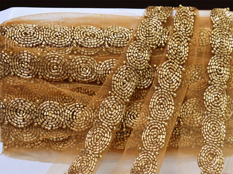 Exclusive bronze beaded saree trimmings bridal belt sashes wedding dress lehenga ribbon decorative Indian fabric sewing accessories trim by the yard sari crafting border beach bags lace party wear gown tape