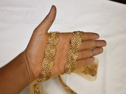 Exclusive bronze beaded saree trimmings bridal belt sashes wedding dress lehenga ribbon decorative Indian fabric sewing accessories trim by the yard sari crafting border beach bags lace party wear gown tape