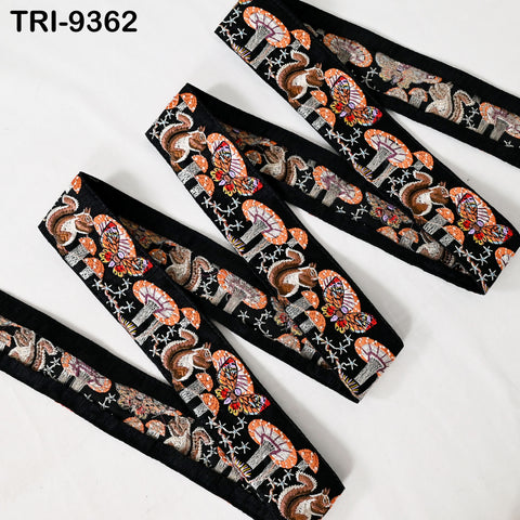 9 Yard Orange Indian Embroidery Ribbon 5cm Trim Squirrel Sari Border Crafting Sewing Bag Straps Regency Reticules Home Decor Junk Journals