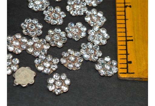 Tiny flower shaped golden embroidery patches decorative rhinestone patch silver embroidery appliques for dresses beaded headband decorate applique for wedding gown