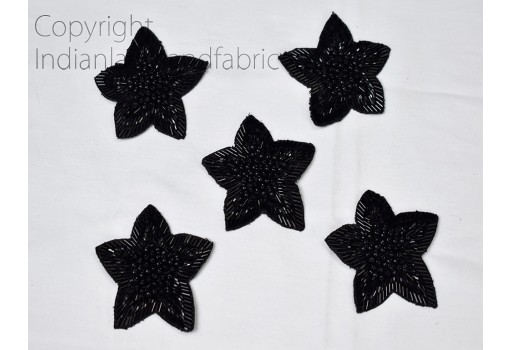 8 Pieces black handmade embellishment beaded shoes floral Indian costume patches dresses bugle beads denim jacket appliqué decorative sewing patch crafting wedding gown appliqués