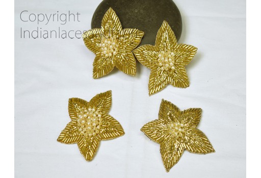 8 Pieces gold handmade beaded floral dresses Indian patch handcrafted Christmas decoration bugle beads embroidered appliqué decorative sewing patches crafting sewing accessories