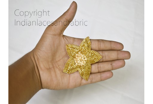 8 Pieces gold handmade beaded floral dresses Indian patch handcrafted Christmas decoration bugle beads embroidered appliqué decorative sewing patches crafting sewing accessories