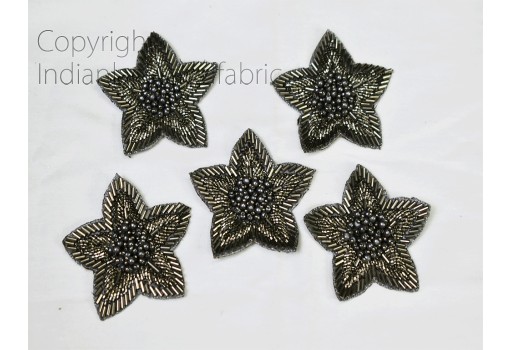 5 Pc Grey handcrafted wholesale decorative handmade patches embellishment home decoration Indian sewing accessories beaded appliqué crafting supply dresses patch décor for wear appliques