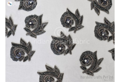 12 Piece Indian Decorative Bullion Patches Handcrafted Embellishments Sewing Crafting Grey Wedding Dresses Scrapbooking Home Decor Applique