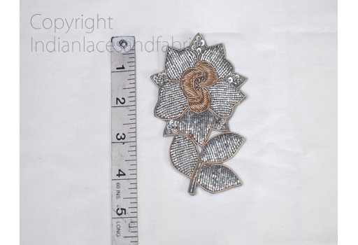 5 pieces Indian grey gold floral sewing handcrafted appliqué decorative embroidered handmade crafting Christmas home decor garment accessories patch party wears gown appliqués