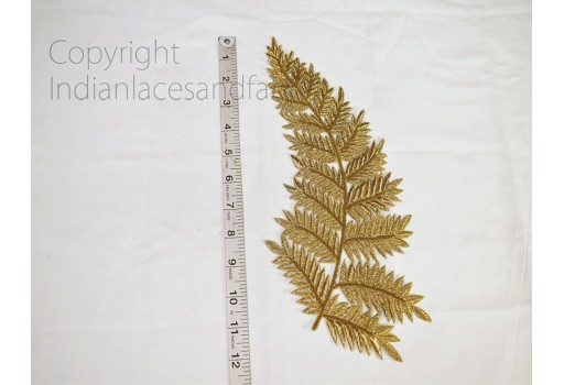 2 Piece  Gold Zardozi Decorative Handmade Patches Leaf Embroidered Indian Sewing Dresses Handcrafted Zardosi Patches Appliques Crafting Supply Bags