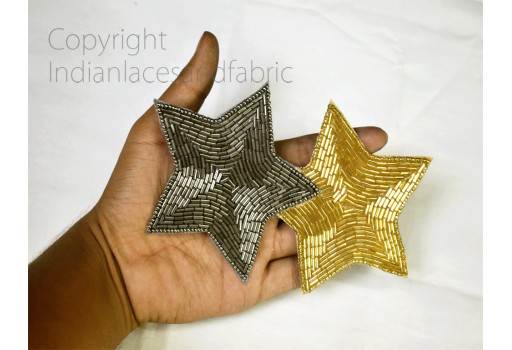 2 pieces Stars Sewing Beaded Patches Dresses Embroidered Indian Decorative Handmade DIY Crafting Sewing Accessory Home Décor Cushion Appliques