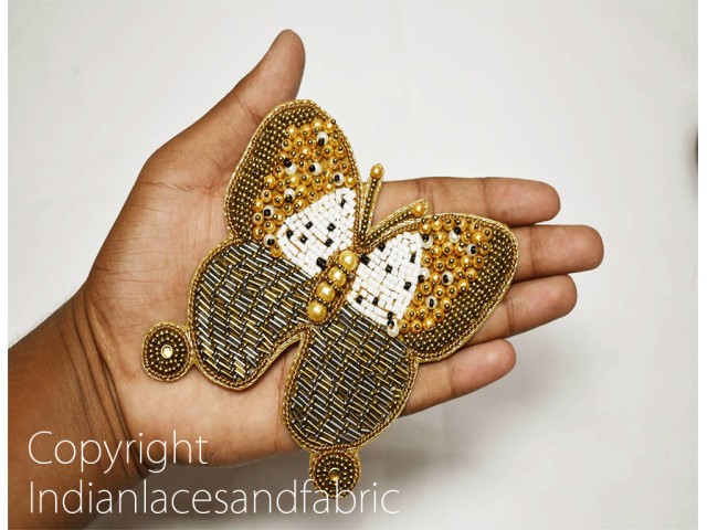 1 Piece Butterfly Beaded Patches Appliques Indian Handmade Costumes Embellishments Sewing Decorative Wedding Dress DIY Crafting Supplies