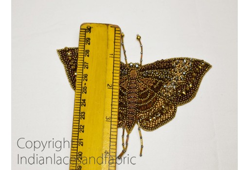 1 Piece Indian Antique Golden Handmade Butterfly Beaded Patches Sewing Decorative Thread Applique Dresses DIY Crafting Home Decor Cushions