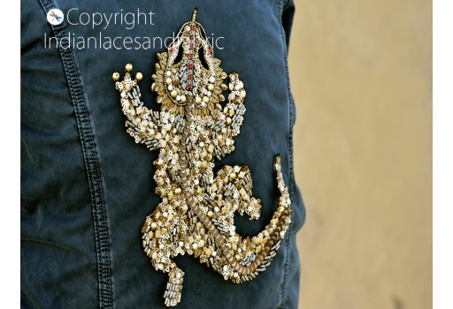 Handcrafted Beaded Reptile Sew Denim Jackets Patches Embroidered bags making Backpack Patch DIY Decorative Appliques Crafting Costume Appliques  Cushions Home Décor Handcrafted Applique