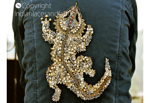 Handcrafted Beaded Reptile Sew Denim Jackets Patches Embroidered bags making Backpack Patch DIY Decorative Appliques Crafting Costume Appliques  Cushions Home Décor Handcrafted Applique