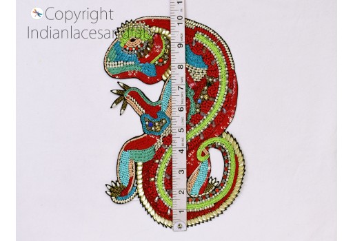 Handcrafted Beaded Chameleon Sew Denim Jackets Shirts Patches Embroidered Backpack Patch DIY Decorative Appliques Crafting Home Decor  Appliques For Dresses