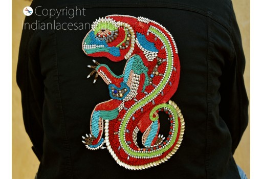 Handcrafted Beaded Chameleon Sew Denim Jackets Shirts Patches Embroidered Backpack Patch DIY Decorative Appliques Crafting Home Decor  Appliques For Dresses