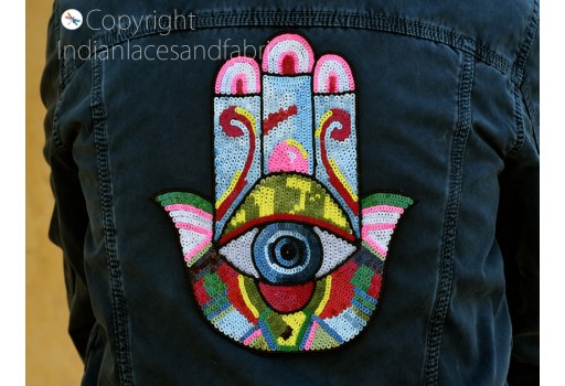 Embroidered Sequin Hamsa Palm All-Seeing Eye Sew on Denim Jackets Shirts Patches Backpack Patch DIY Decorative Appliques Crafting Home Decor Decorative Zari Appliques