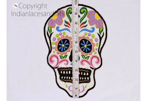 2 Pc Beaded Embroidery Skull design 10-inch Appliques | Handmade Sew on Denim Jackets Wholesale Patches | Backpack DIY Decorative Crafting