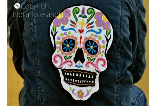 2 Pc Beaded Embroidery Skull design 10-inch Appliques | Handmade Sew on Denim Jackets Wholesale Patches | Backpack DIY Decorative Crafting