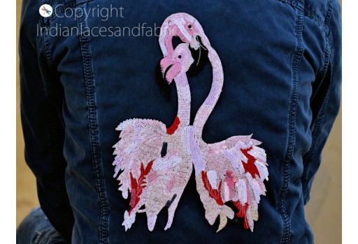 Embroidered Flamingo Birds Sew Denim Jackets Shirts Patches Backpack Patch DIY Decorative Appliques Crafting Home Decor Embellishments Beaded Golden Applique