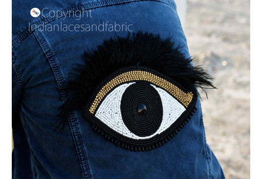 Handcrafted embroidered bags making beaded eyes with eyelashes sew jeans denim jackets shirts patches backpack patch diy appliqués crafting home décor decorated kurti applique