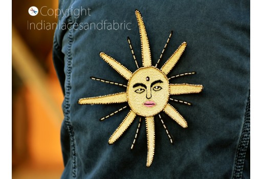 2  Pc Handcrafted Beaded Embroidered Sun Sew Denim Jackets Shirts Patches Headband Appliques Patches Backpack Patch DIY Decorative Appliques Crafting Home Decor Appliques For Wedding Gown