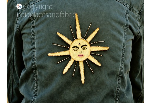 2  Pc Handcrafted Beaded Embroidered Sun Sew Denim Jackets Shirts Patches Headband Appliques Patches Backpack Patch DIY Decorative Appliques Crafting Home Decor Appliques For Wedding Gown