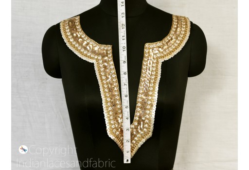 Indian Handcrafted Neck Patches Decorative Gold Sequins Crafting Embroidered Sewing Neckline Wedding Dresses Costume Appliques Embellishment